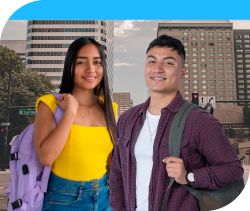 Dos jóvenes estudiantes mujer y hombre sonriendo
