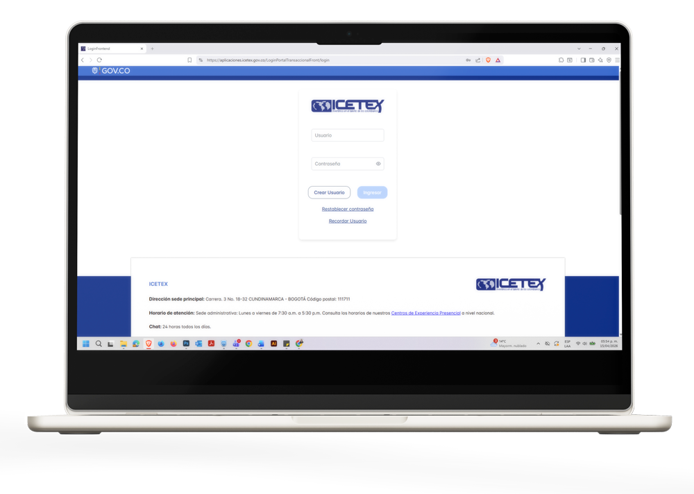 portatil con home de portal transaccional