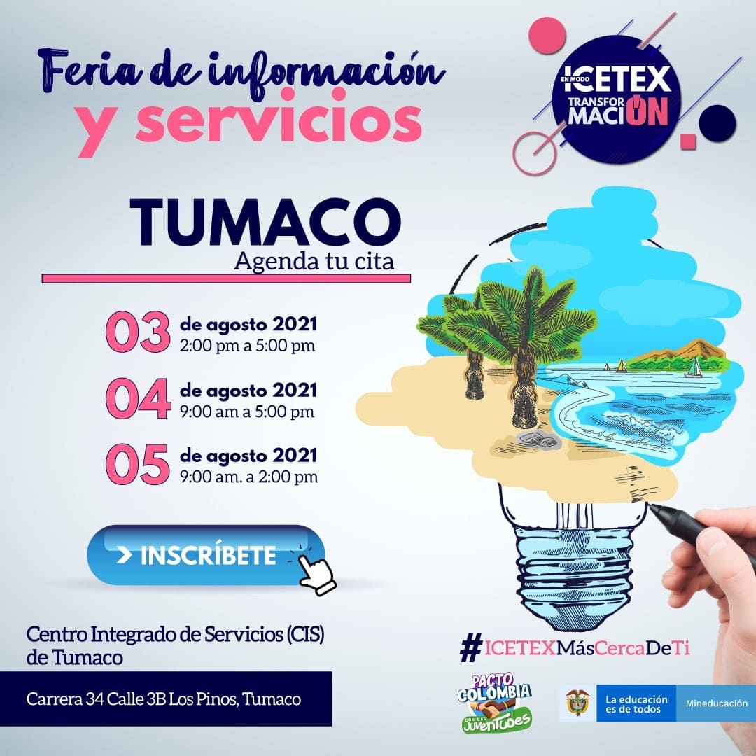Feria del ICETEX llega a Tumaco del 3 al 5 de agosto
