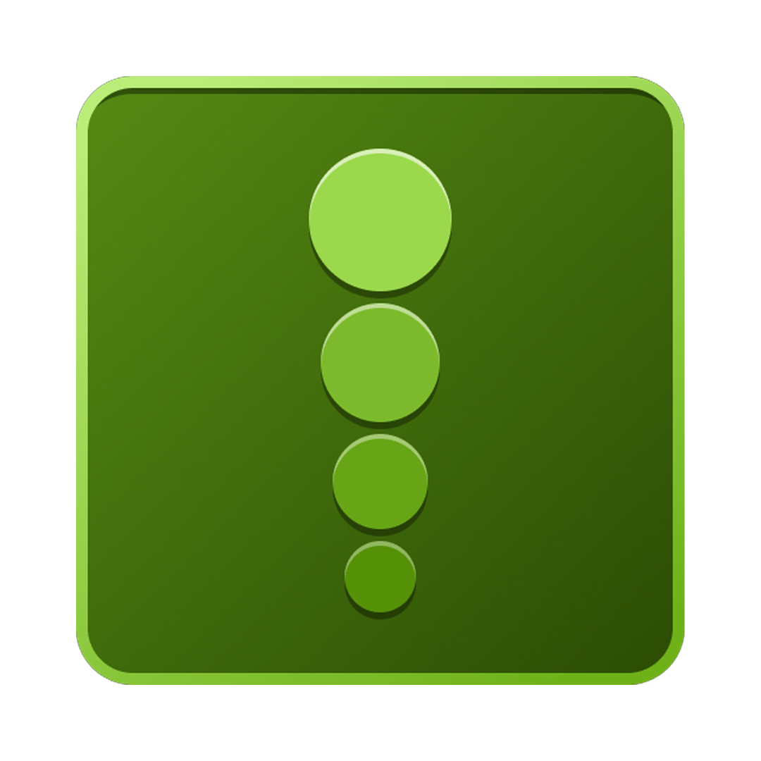 Icono cuadrado de color verde oscuro que muestra cuatro círculos verdes alineados verticalmente, de mayor a menor tamaño