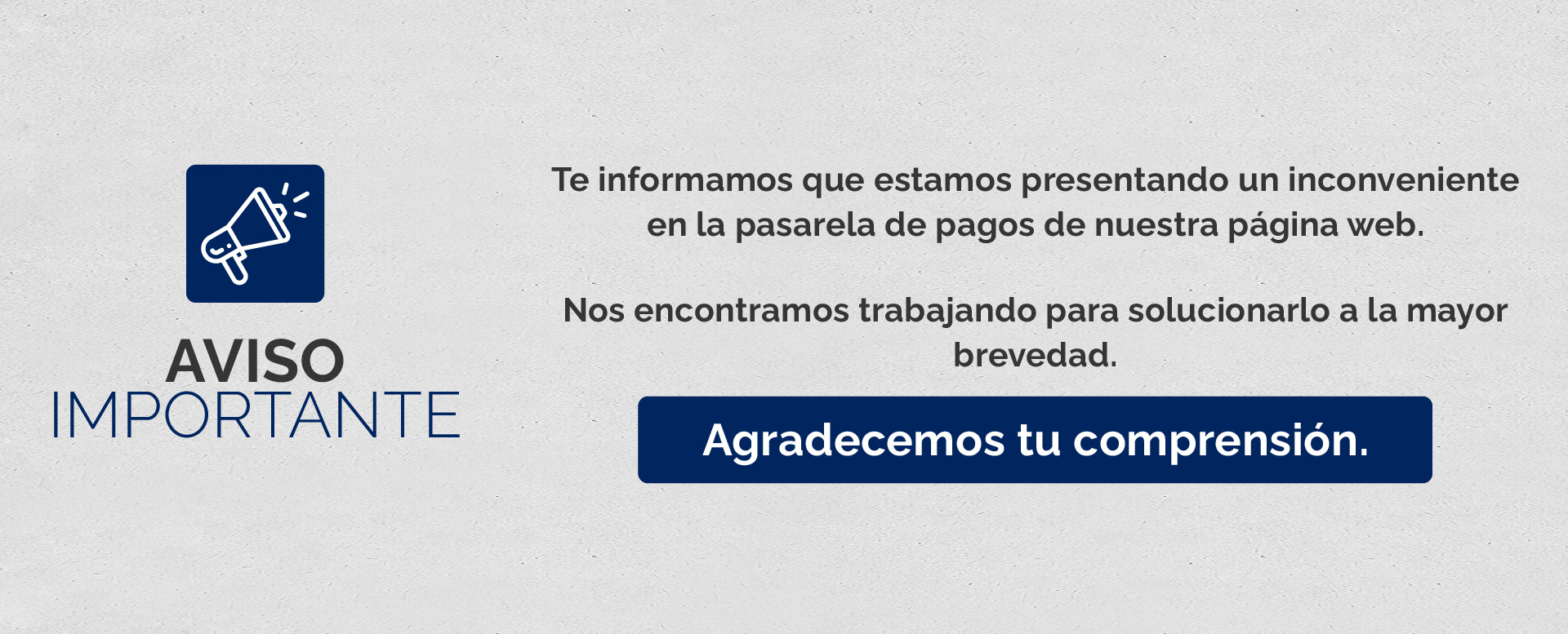 Banner falla pasarela de pagos