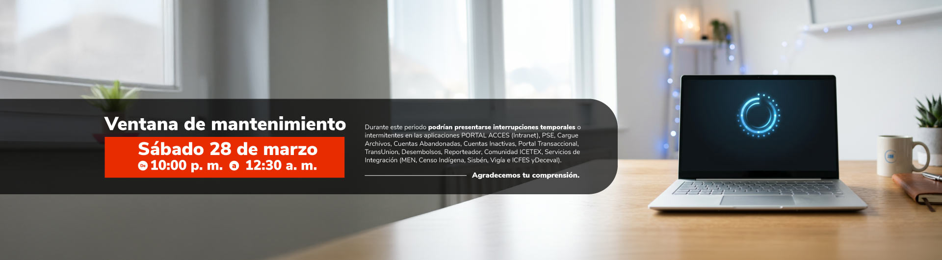 Banner ventana de mantenimiento para el día 28 de marzo de 2026