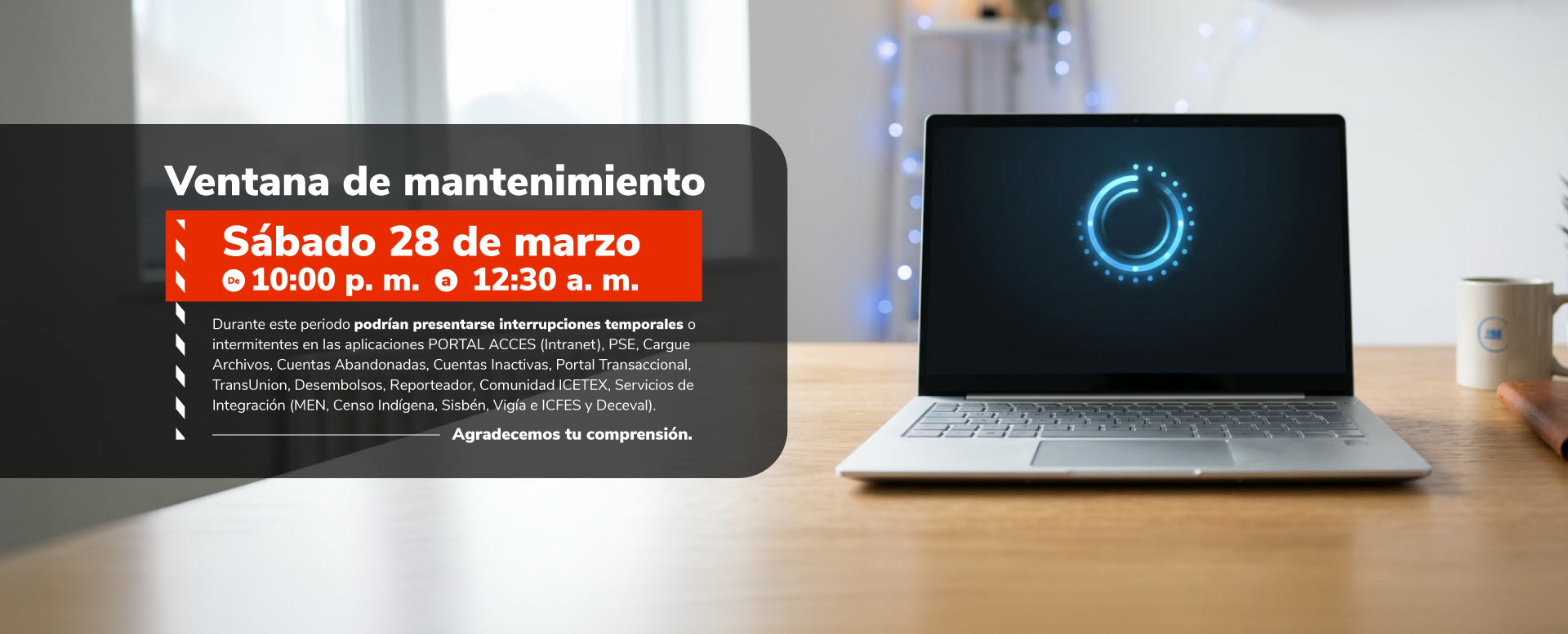 Banner ventana de mantenimiento para el día 28 de marzo de 2026