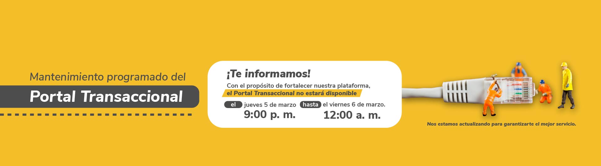 Banner mantenimiento portal transaccional del ICETEX