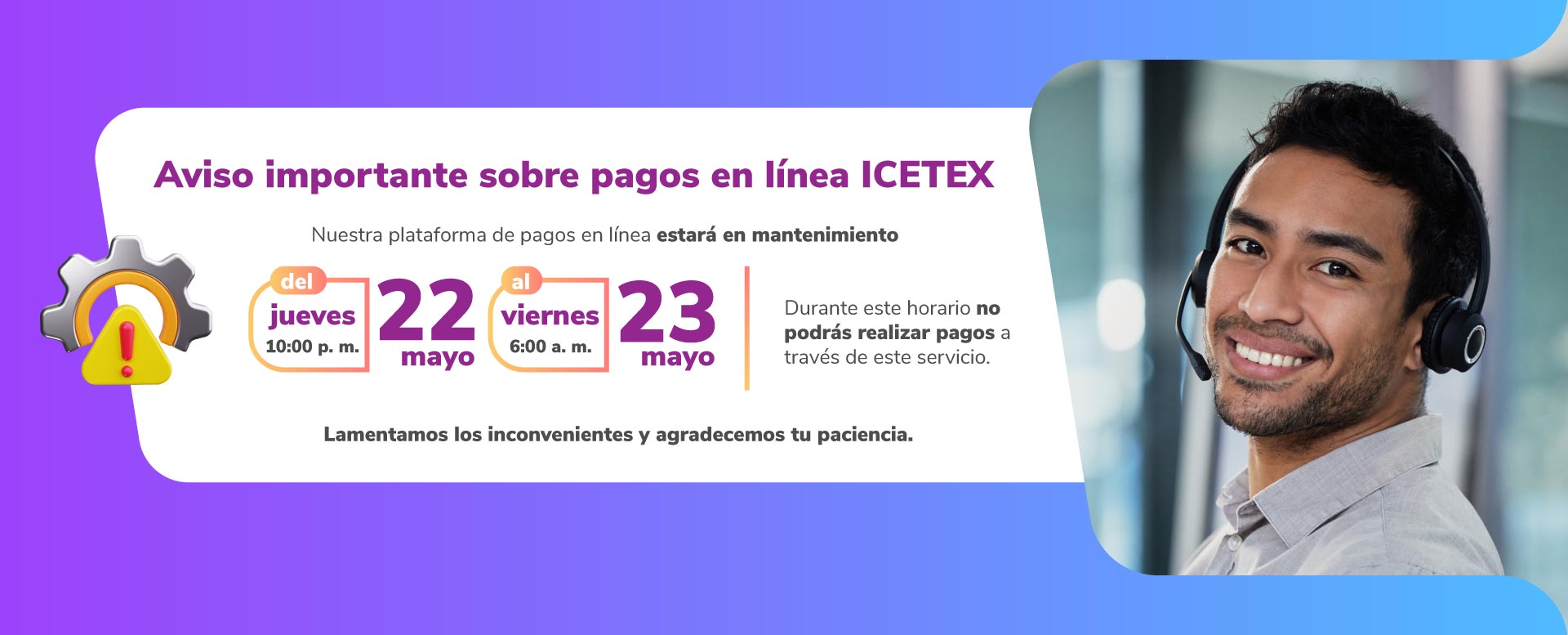 Banner de ventana en mantenimiento para la aplicación PSE
