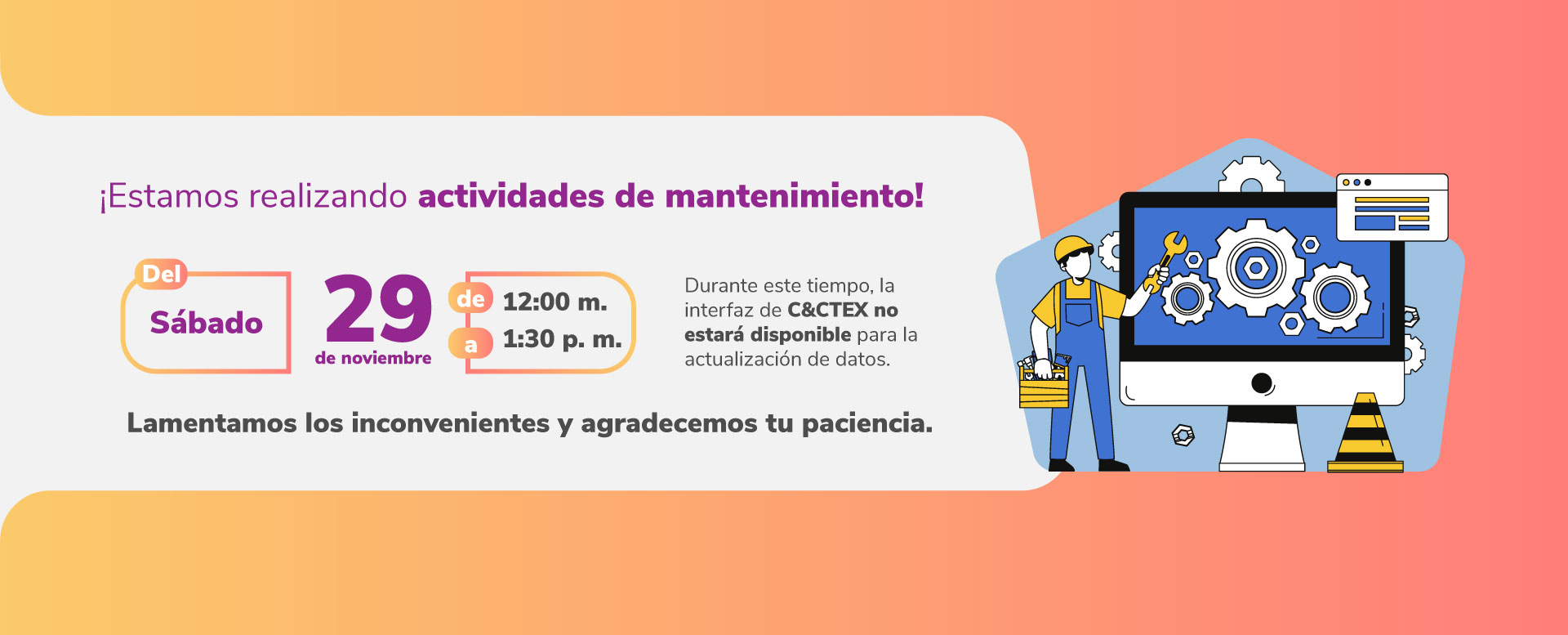 Banner mantenimiento 29 de noviembre de 2025
