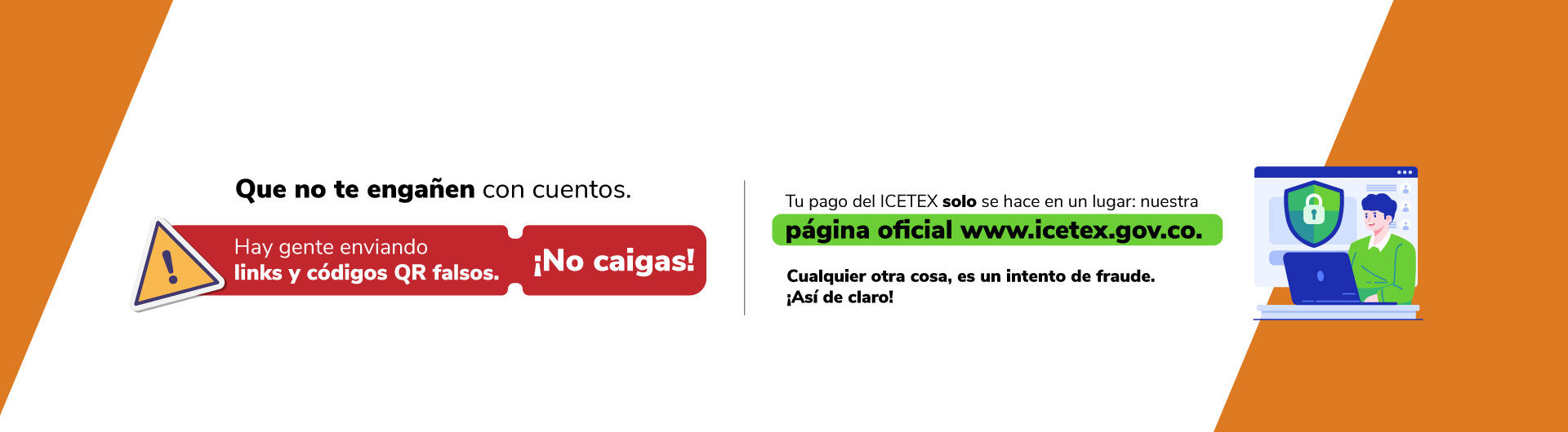 Banner que no te engañen con cuentos - links y códigos QR falsos ¡No caigas!