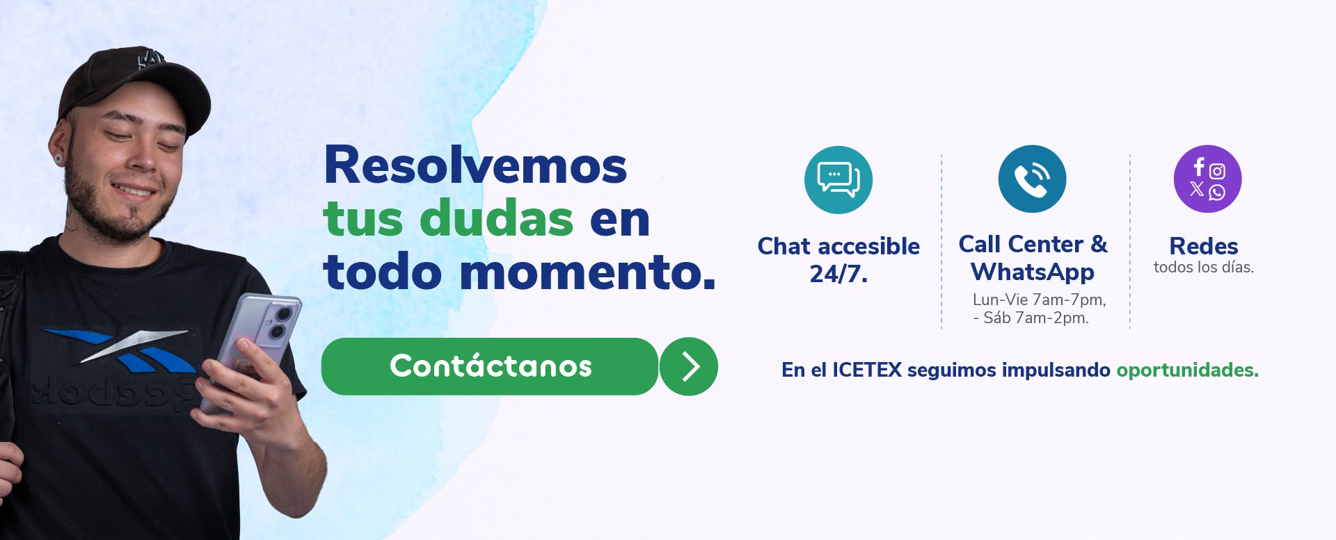 Banner ICETEX resolvemos tus dudas en todo momento, contáctanos.