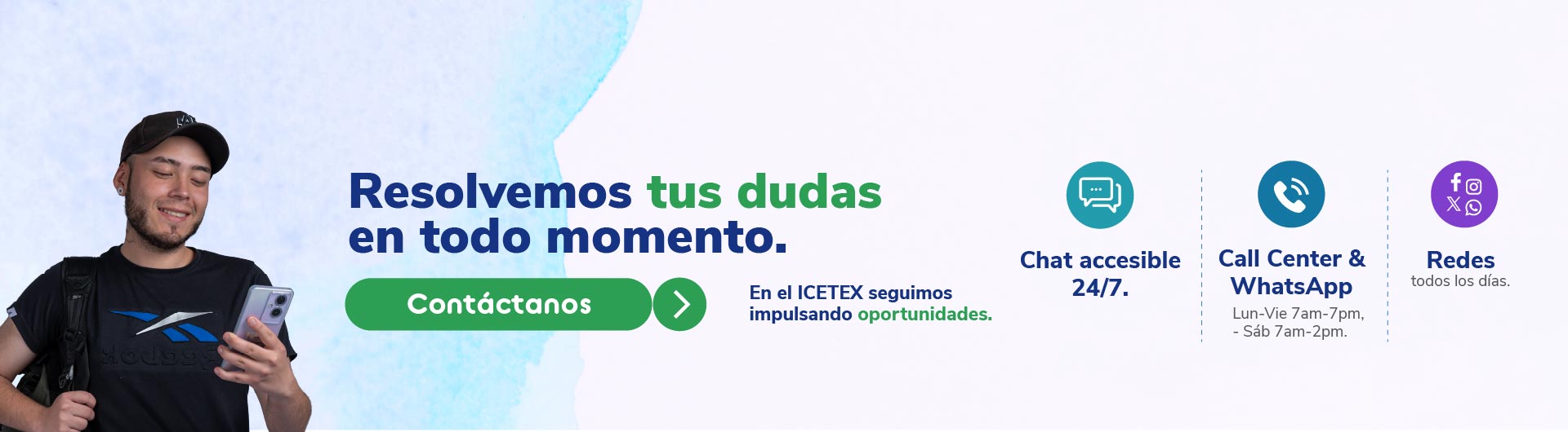 Banner ICETEX resolvemos tus dudas en todo momento, contáctanos.