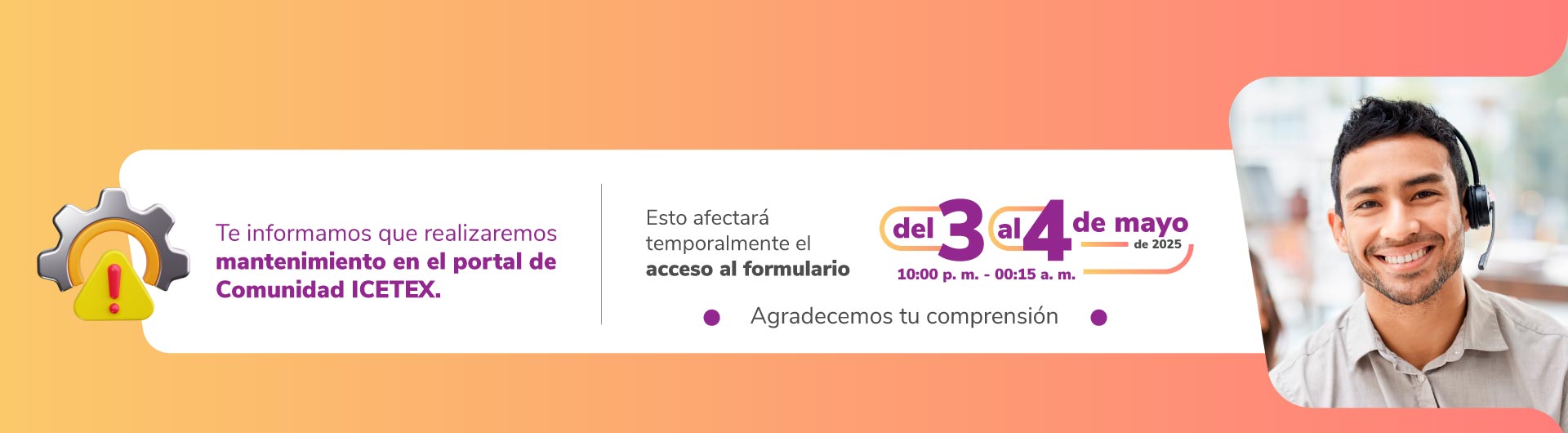 banner de mantenimiento de comunidad ICETEX