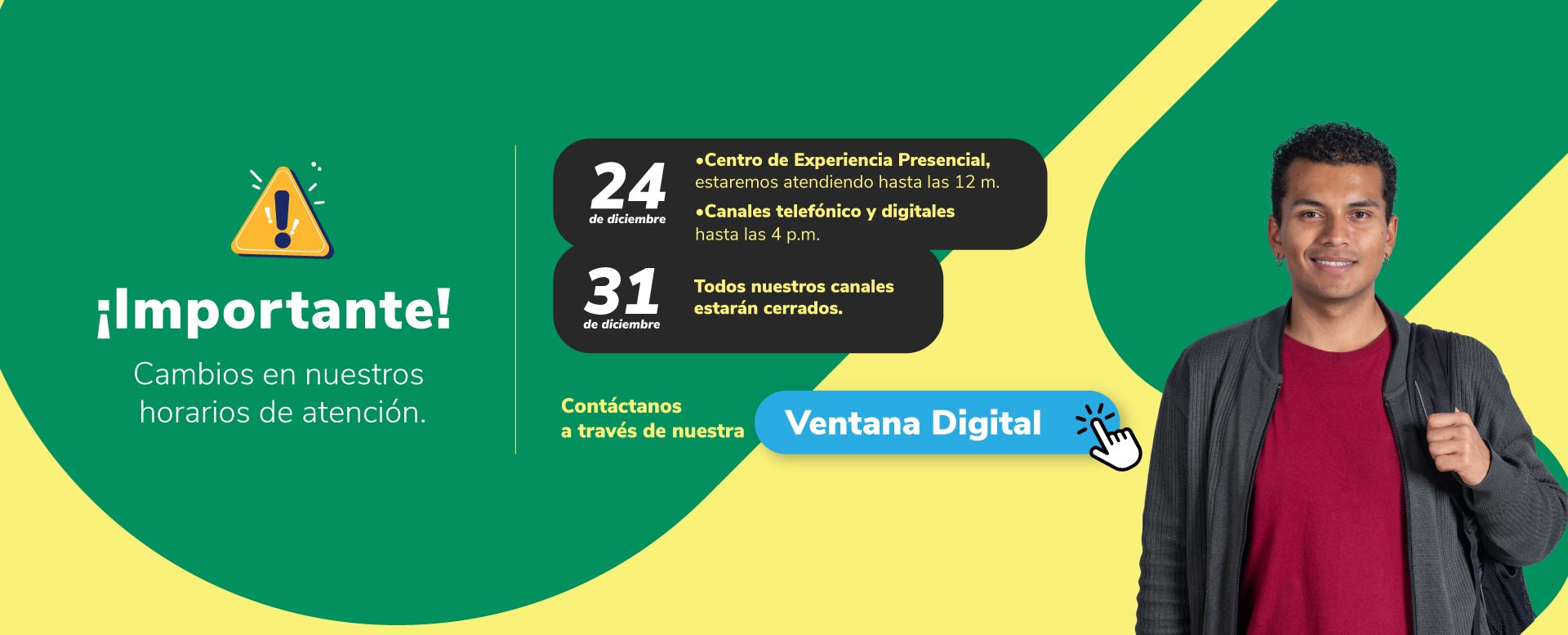 Banner informando los cambio de horario el 24 y 31 de diciembre de 2024