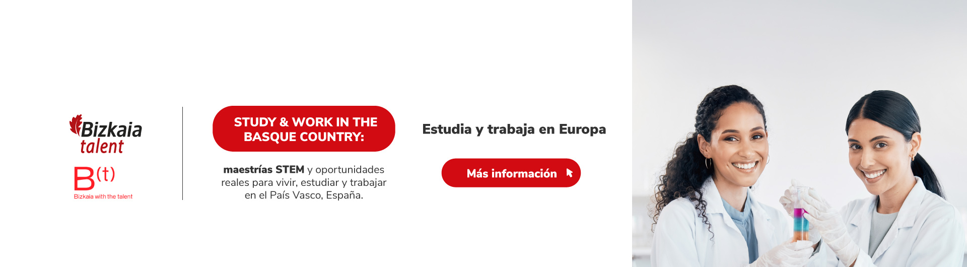 Banner Estudia y trabaja en Europa - Maestrías STEM - País Vasco España