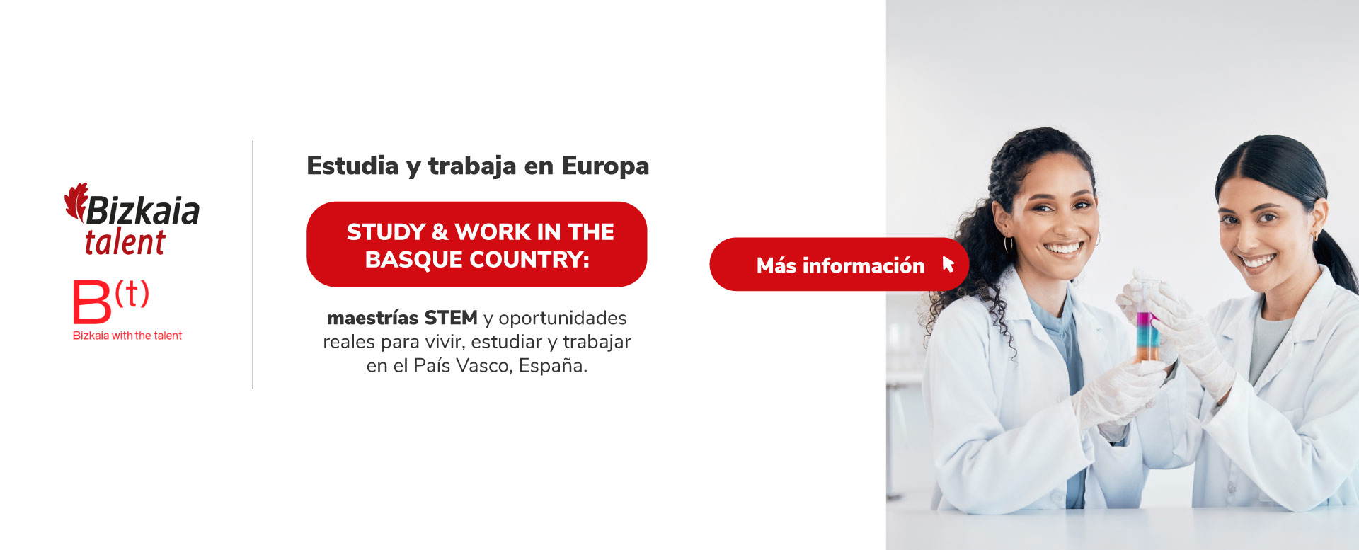 Banner Estudia y trabaja en Europa - Maestrías STEM - País Vasco España