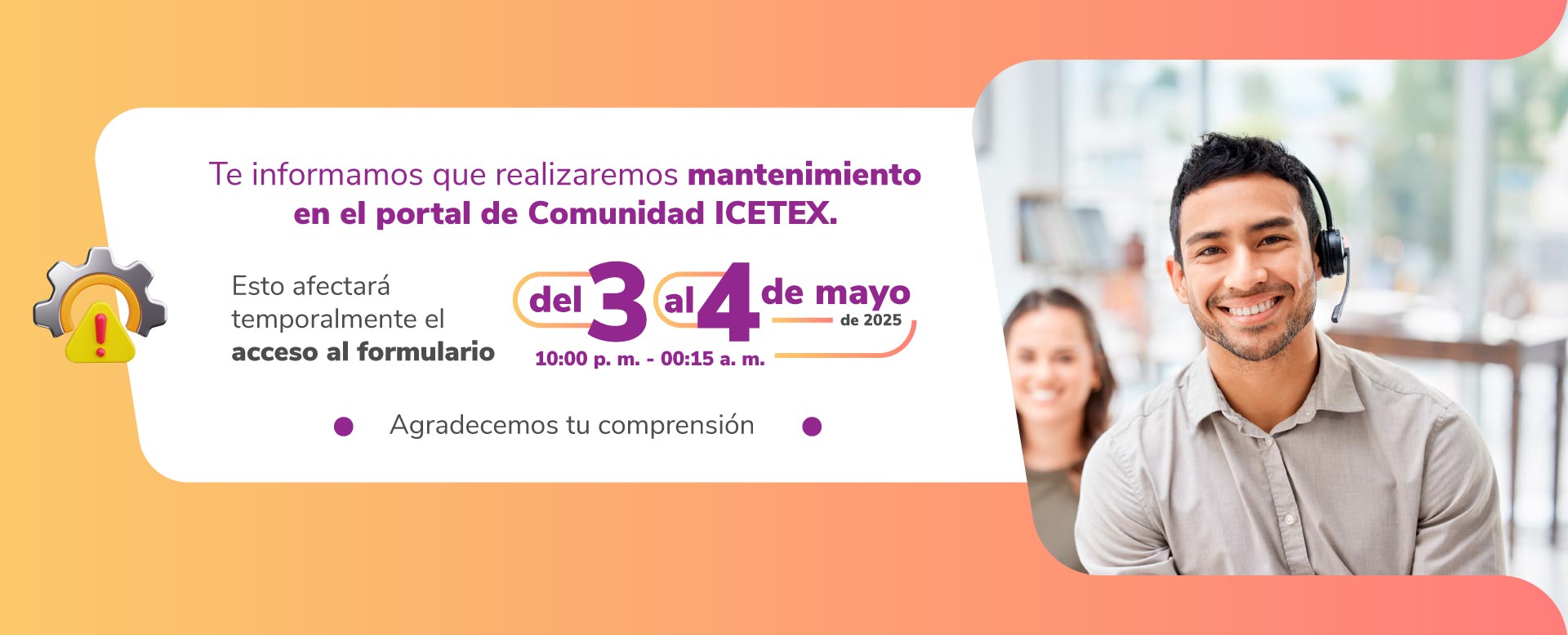 banner de mantenimiento para comunidad ICETEX
