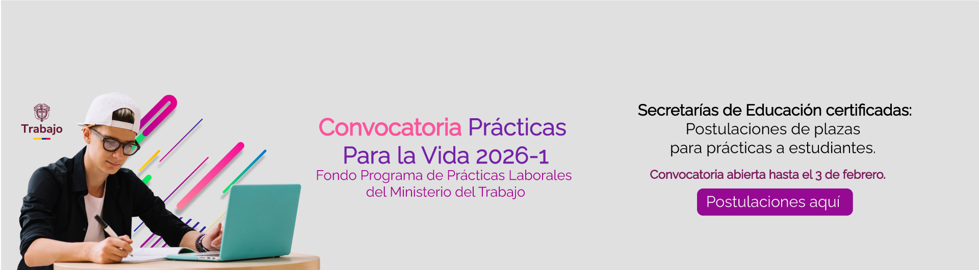 Banner Fondo Programa de Prácticas Laborales Ministerio del Trabajo - Secretarías de Educación Certificadas