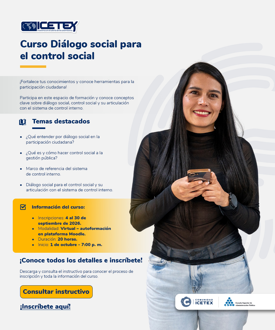 imagen con el detalle del Curso Diálogo social para el control social y su articulación con el sistema de control