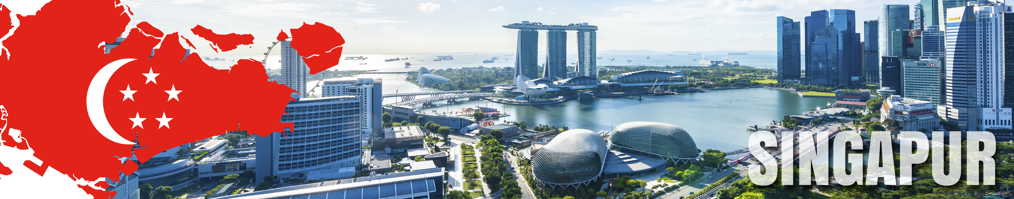 Panorámica de la ciudad y mapa de Singapur