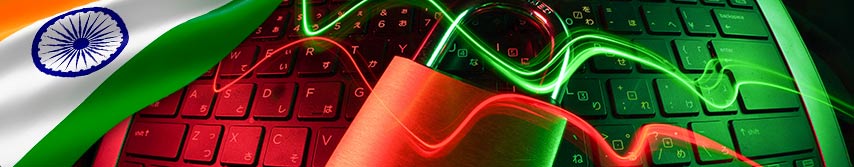 teclado con un candado y unas lineas laser de colores