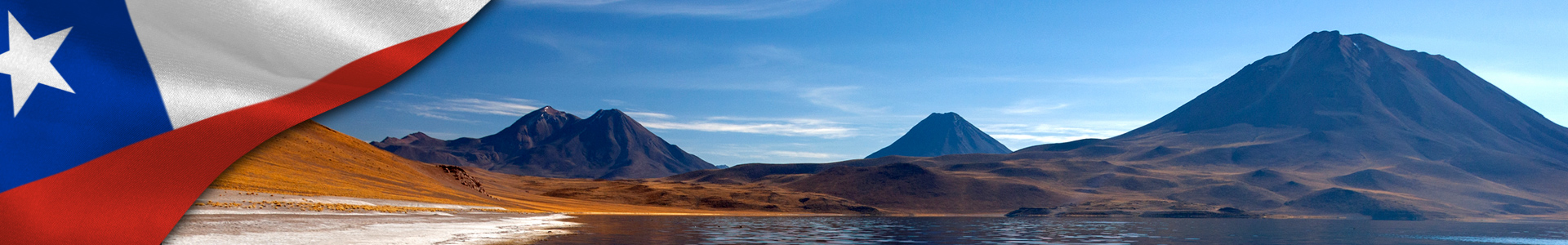 Bandera de Chile y foto de Laguna Miscanti en lo alto del altiplano - Desierto de Atacama - Chile