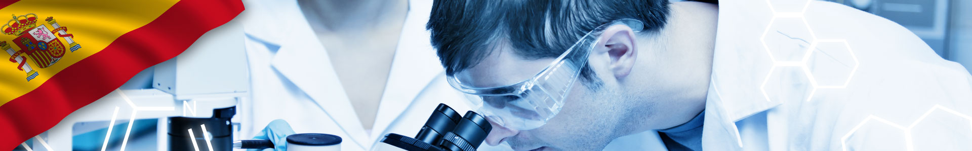 banner dos científicos de la salud trabajando con un microscopio