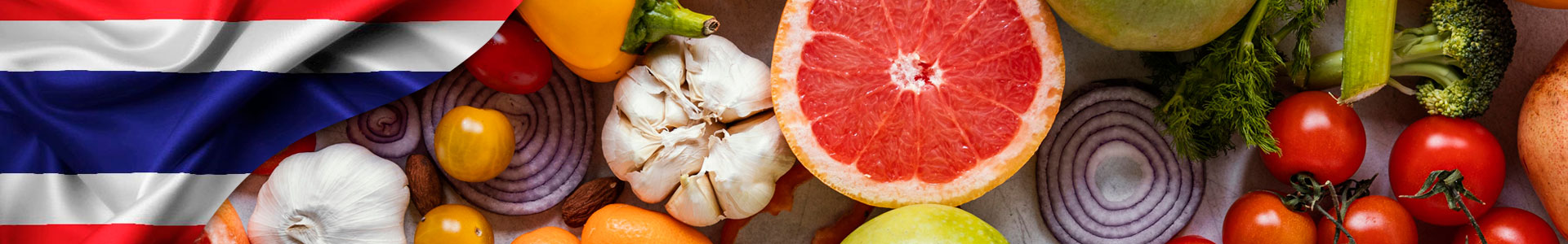 Bandera de Tailandia con foto de frutas y vegetales