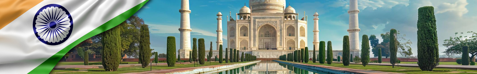 Bandera de India con vista del lago y el Taj Mahal