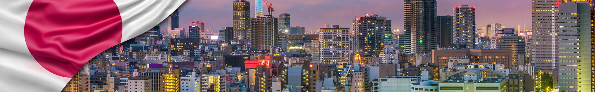 Bandera de Japón con paisaje urbano de Tokio, Japón