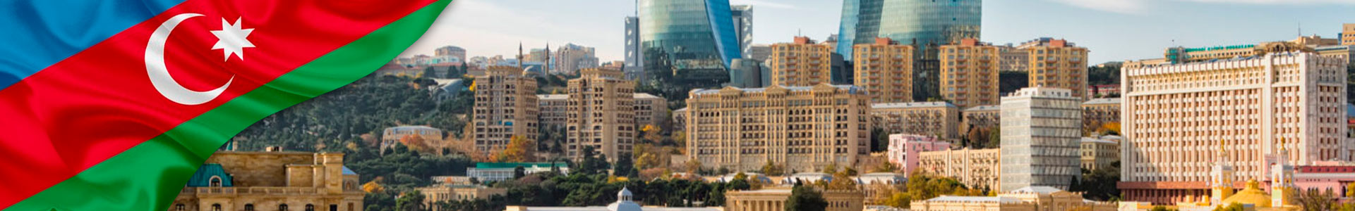 Bandera de Azerbaiyán con foto de la capital Bakú