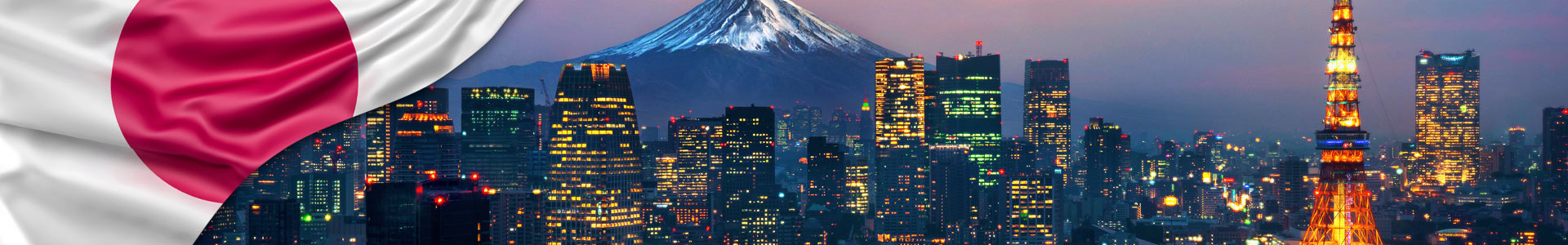 Bandera de Japón con foto nocturna de la ciudad de Tokio