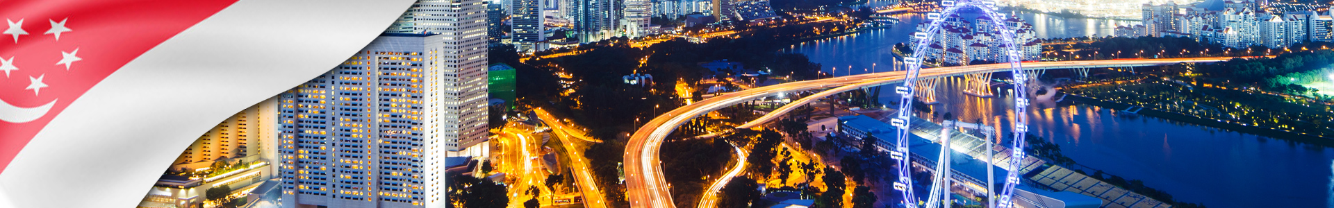 Bandera de Singapur con paisaje de Singapur por leungchopan