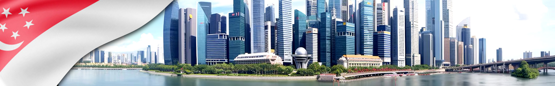 Bandera de Singapur con foto de rascacielos