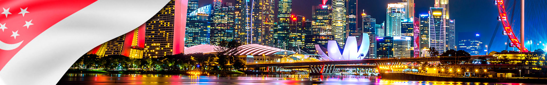 Bandera de Singapur con foto de paisaje urbano