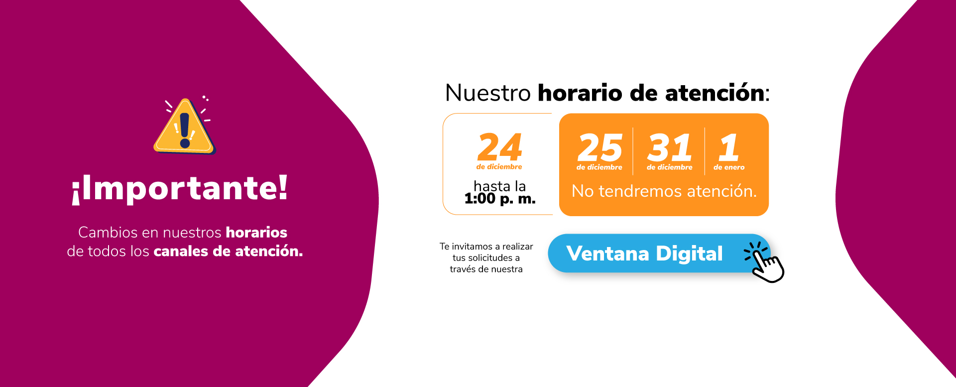 Banner horario de atención diciembre de 2025