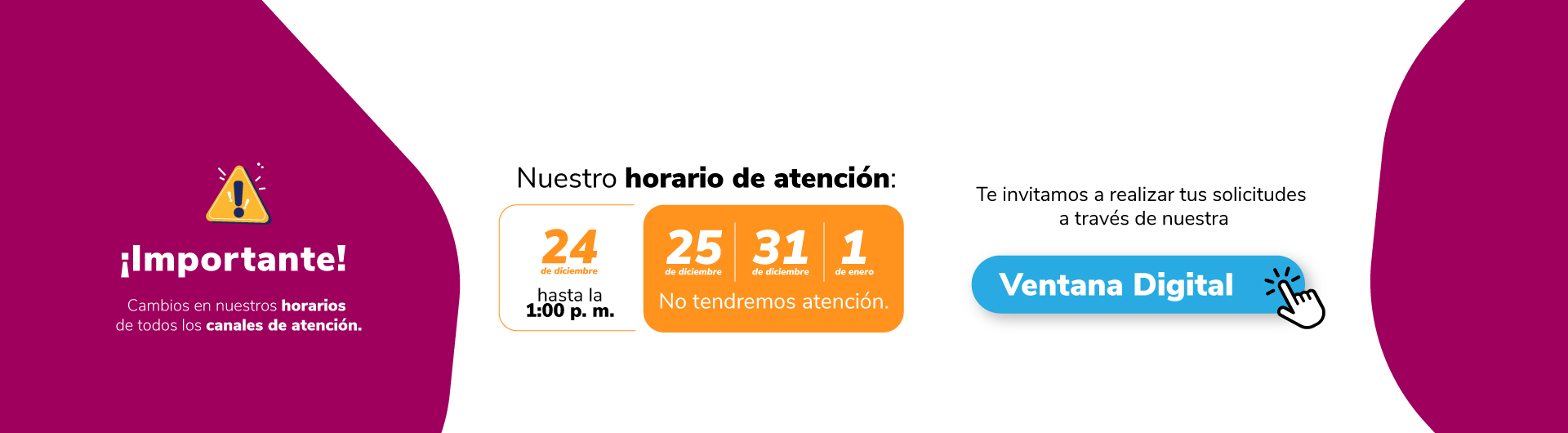 Banner interno canales de atención diciembre de 2025