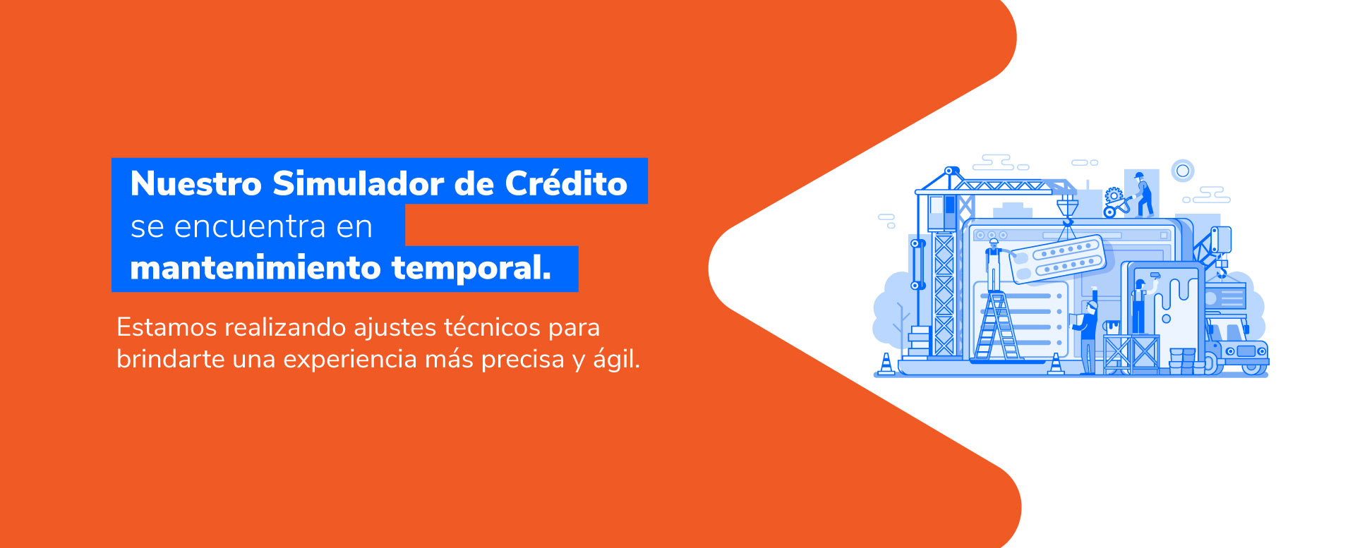 Banner mantenimiento temporal de Simulador de Crédito